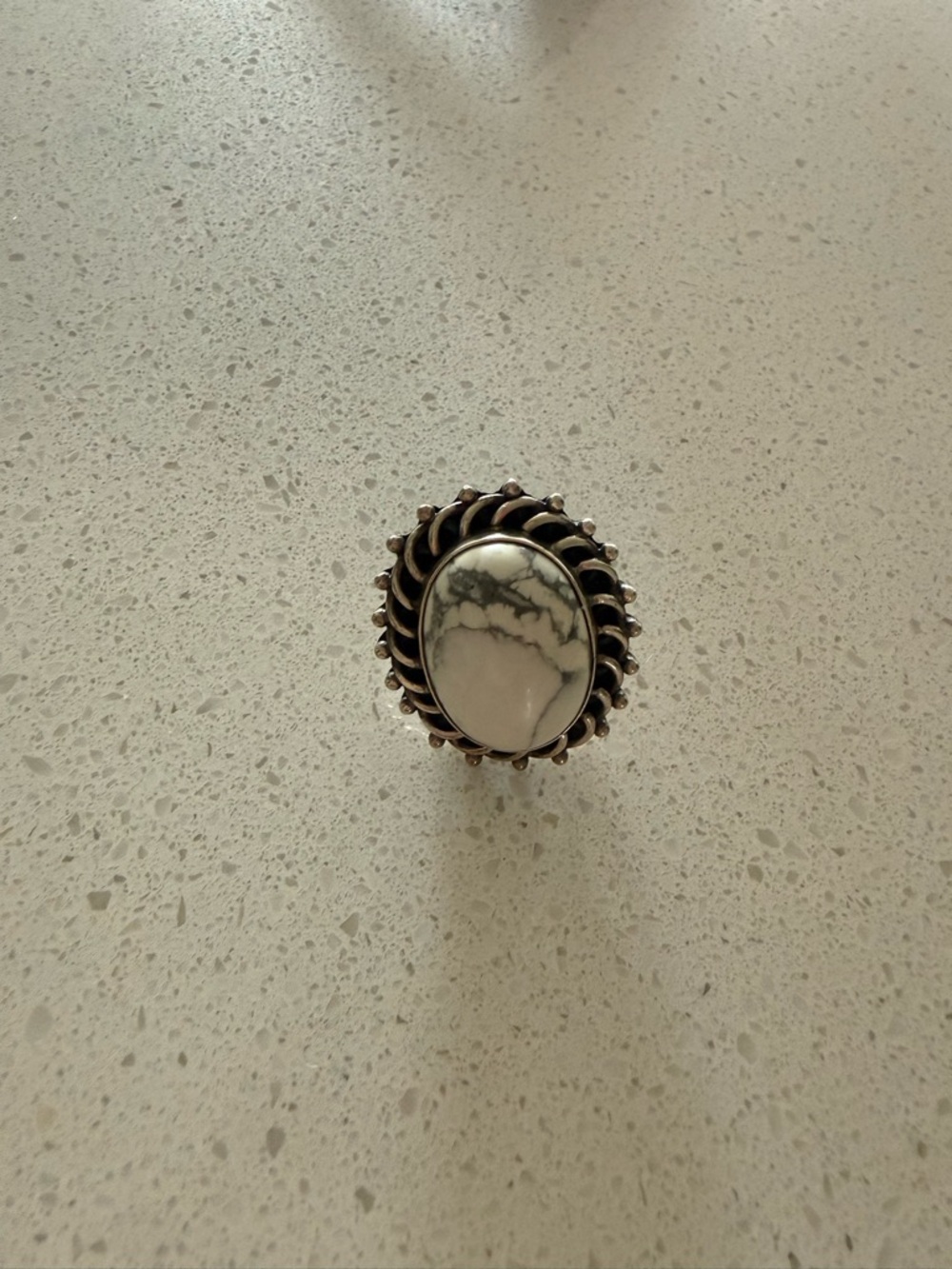 Sterling-Silver White Howlite Statement Ring - stamped